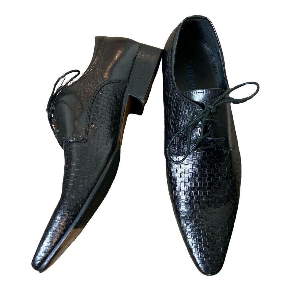 Serdaomani Men’s Black Leather Point Dress Shoes 7.5 EU 40 - Picture 1 of 8